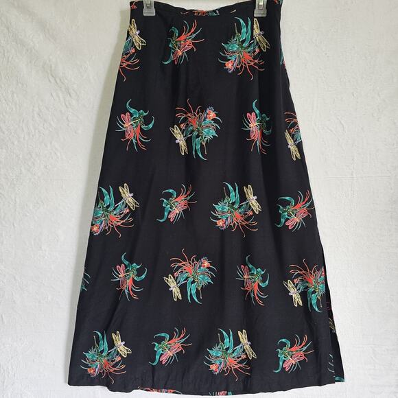 Womens Midi Skirt 12 A-Line Dragonfly 90s Whimsical Fairy Y2K Vtg Romantic USA - Picture 1 of 14